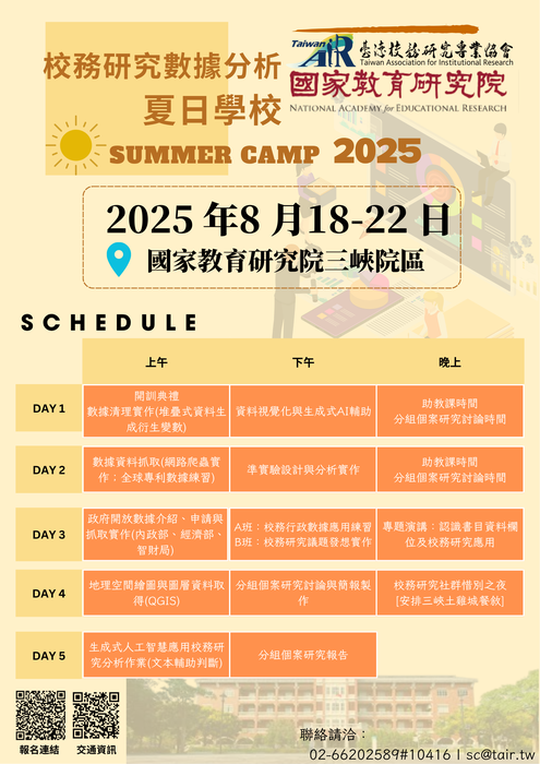 臺灣校務研究專業協會(TAIR)主辦之「2025年校務研究數據分析夏日學校」圖片