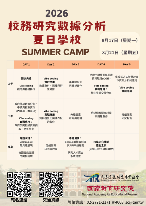 【校外活動】2026年校務研究數據分析夏日學校——五日密集實作課程等你來參加！圖片