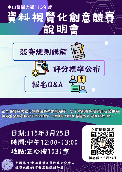 【校內活動】115年度資料視覺化創意競賽說明會，歡迎報名參加。圖片